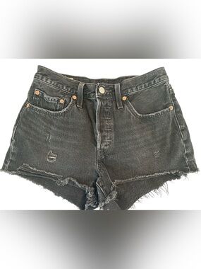 🖤Levi’s 501 Original Cutoff Denim Shorts Black Size 27 Distressed Button Fly